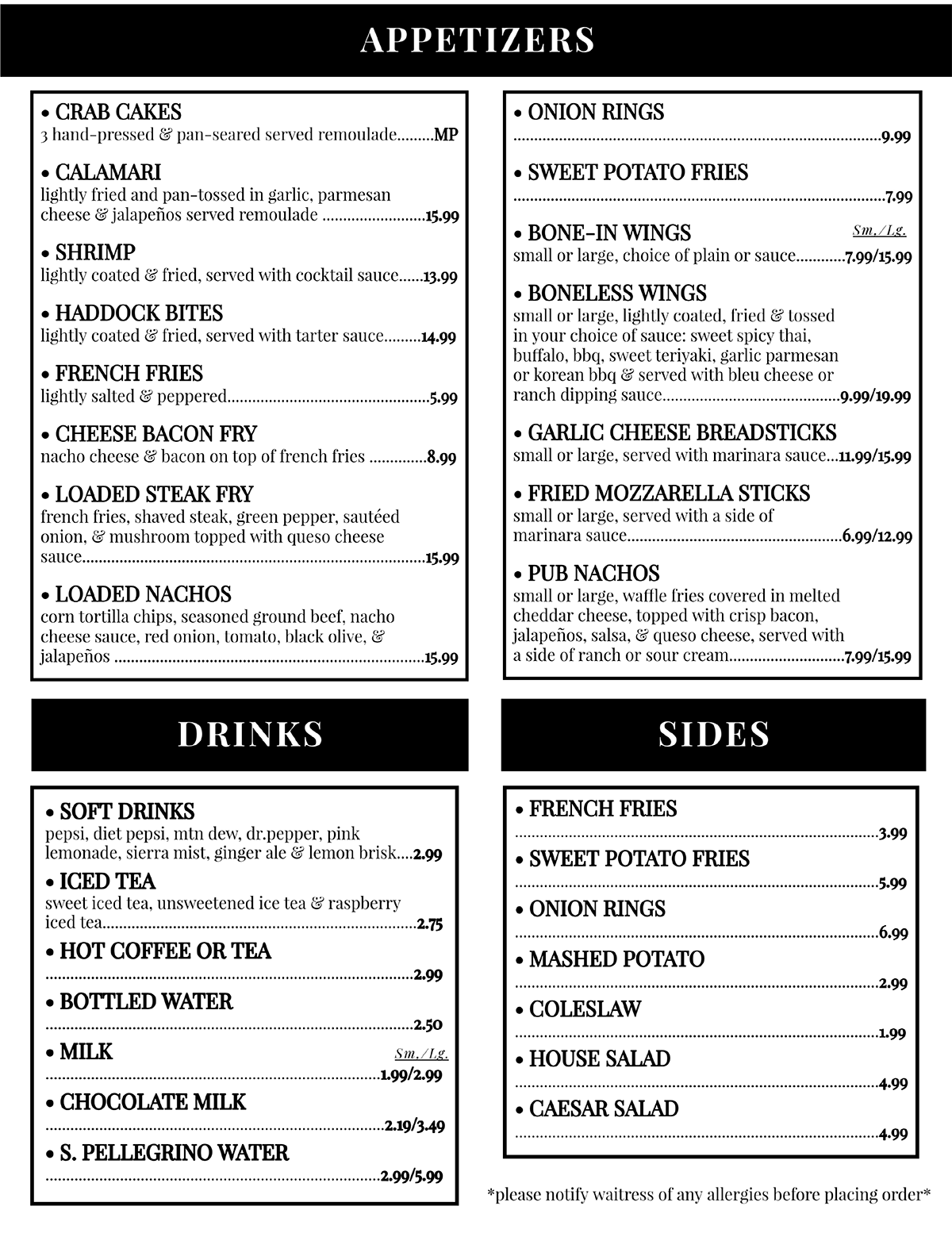 Dine-In Menu - Page 1